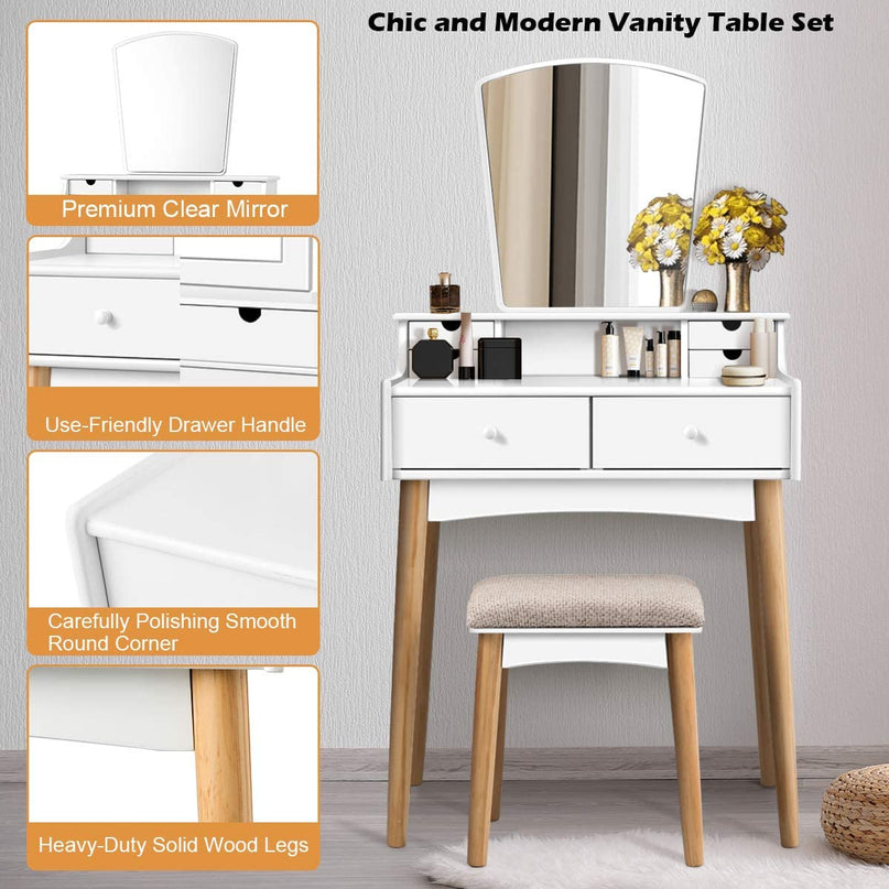 CHARMAID | Makeup Vanity Set with 6 Drawers, White - Giantexus