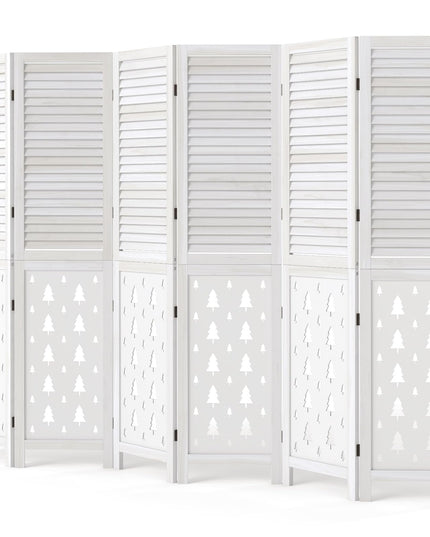 GIANTEX 67"H Folding Room Divider with Louvered Slats & Pine Tree Cutout