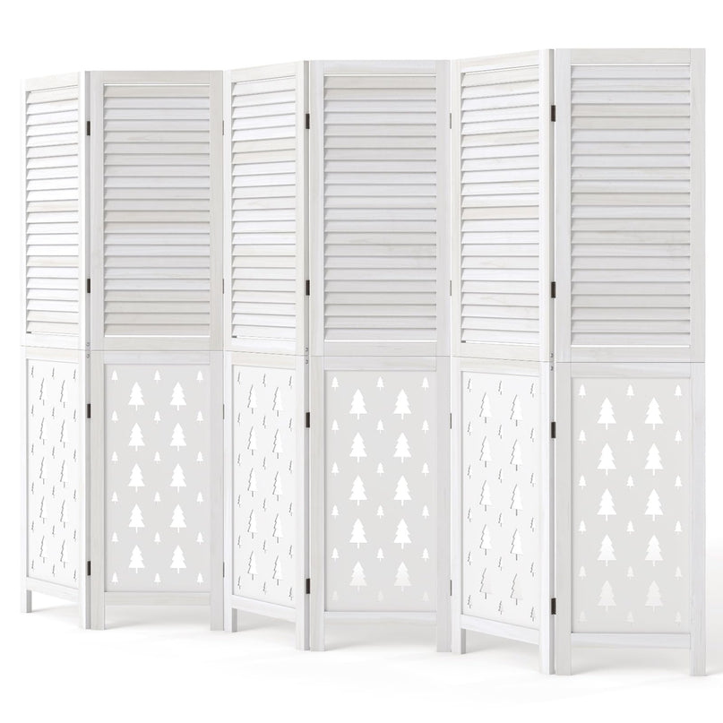 GIANTEX 67"H Folding Room Divider with Louvered Slats & Pine Tree Cutout