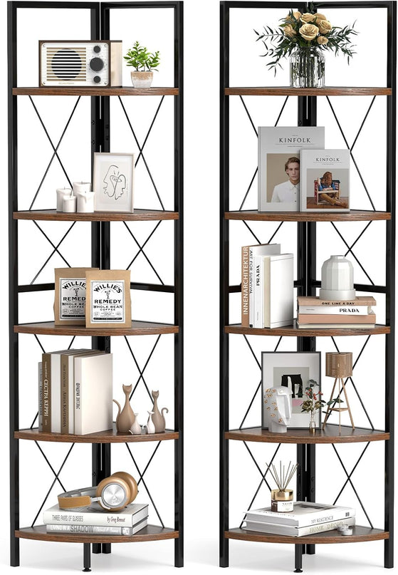 Giantex 5-Tier Corner Shelf, 63" Tall Corner Bookshelf, Freestanding Storage Rack w/Metal Frame
