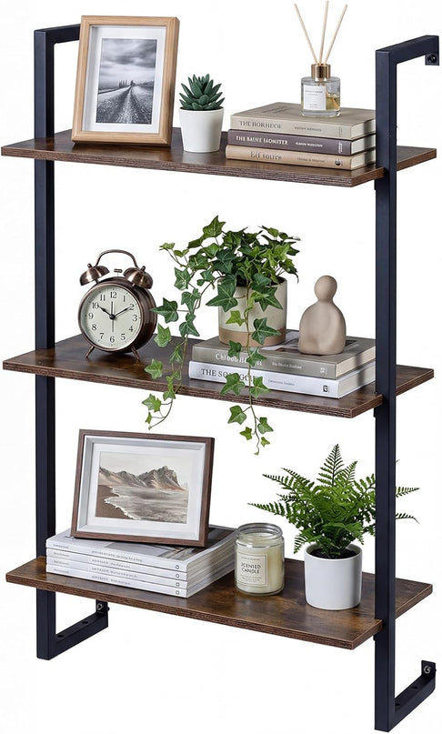 Giantex 3-Tier Wall-Mounted Bookshelf with Metal Frame (1/2)