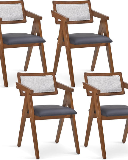 Giantex Wooden Dining Chairs Set of 2, Mid Century Upholstered Kitchen Chairs w/Leathaire Seat Cushions