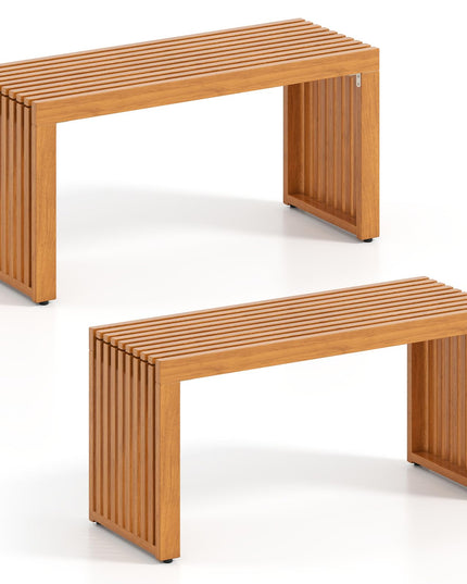 GIANTEX 36" Acacia Wood Outdoor Bench with Slatted Seat & Wooden Frame (1/2)