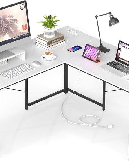 59 Inch Reversible Corner Desk with Power Outlet and USB Ports & Monitor Stand