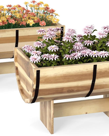 Giantex Half Barrel Acacia Wood Planter Box for Flower Vegetable Fruit