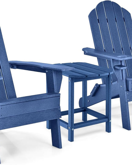 Folding Adirondack Chair with Side Table, Outdoor Adirondack Chair w/Cup Holder