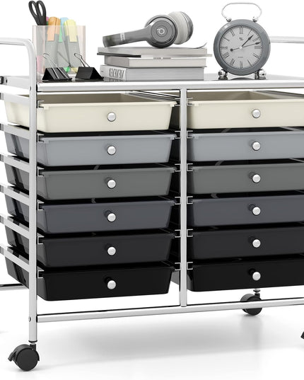 12 Drawers Rolling Cart for Office School Supplies - 25” x 15” x 24.5”