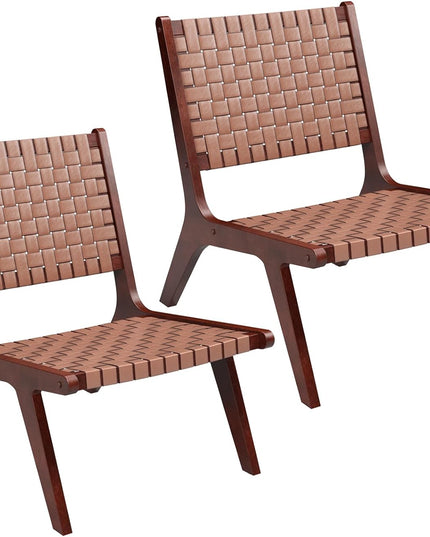 Giantex Woven Leather Accent Chair, Mid Century Modern Lounge Chair with Wood Frame, Max Load 300 Lbs, Brown
