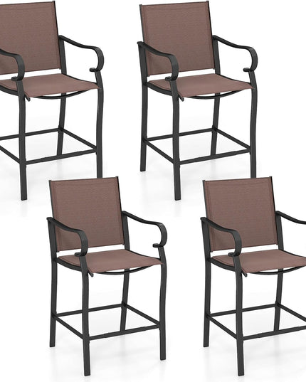 Giantex Counter Height Tall Patio Chairs with Breathable Mesh Fabric Metal Fram