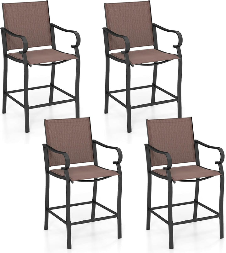 Giantex Counter Height Tall Patio Chairs with Breathable Mesh Fabric Metal Fram