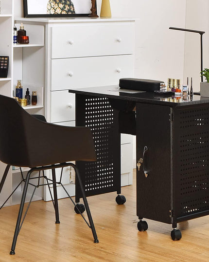 Nail Desk Manicure Table Steel Frame Nail Tables for Technician (Pure Black) - Giantexus
