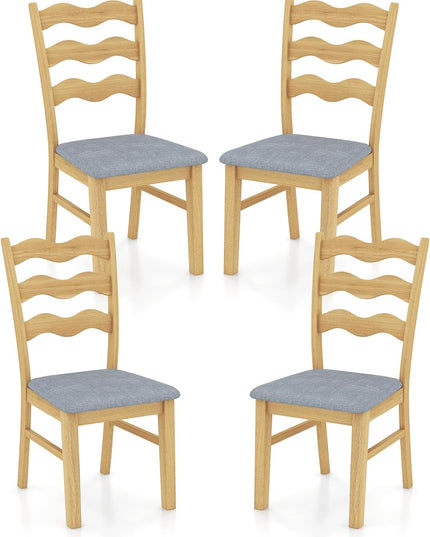 Giantex Wooden Dining Chairs Set of 2/4, Rubber Wood Kitchen Chair with Padded Seat & Hollowed Backrest