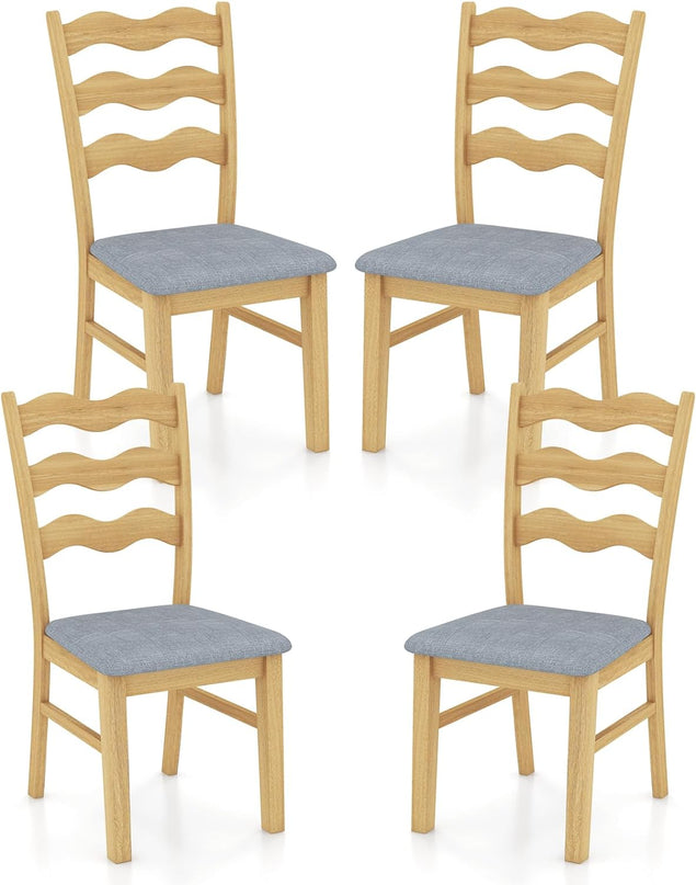 Giantex Wooden Dining Chairs Set of 2/4, Rubber Wood Kitchen Chair with Padded Seat & Hollowed Backrest