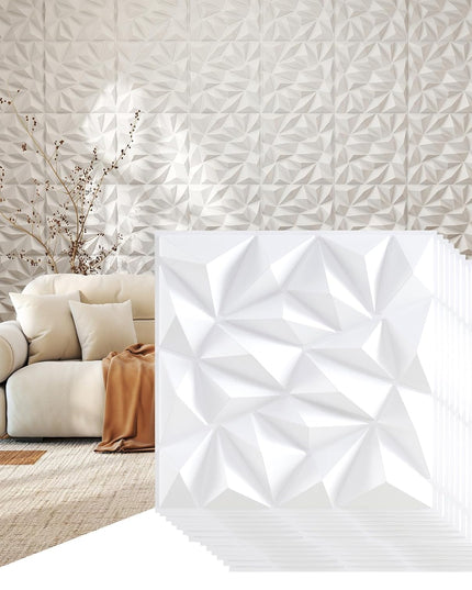 Giantex 20"x20" White PVC Decorative Wall Tiles with Diamond Pattern | 20/40 Pack 3D Wall Panels