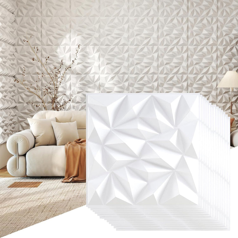 Giantex 20"x20" White PVC Decorative Wall Tiles with Diamond Pattern | 20/40 Pack 3D Wall Panels