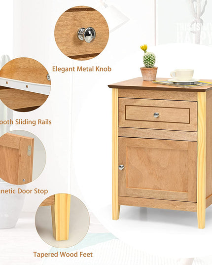 Wooden End Table W/Shelf - Giantex
