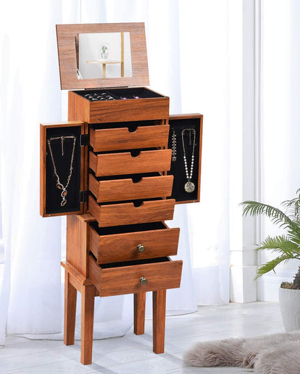 Large Top Storage Compartments Jewelry Cabinet (Honey)