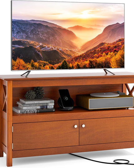 Giantex TV Stand with Power Outlet for TVs up to 50 Inch, Entertainment Center with 2-Door Cabinet