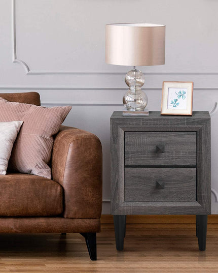 Nightstand Wooden W/Two Storage Drawers and Handles