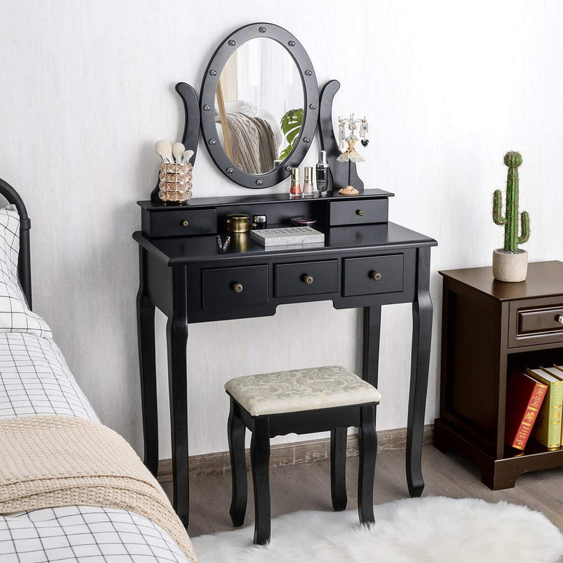 LED Vanity Set Dressing Table with Mirror White Makeup Vanities with Padded Stool - Giantexus