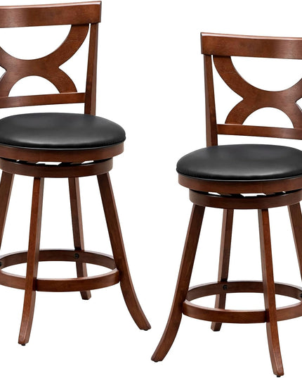 Giantex Bar Stools Set of 2, 30.5" Counter Height Bar Dining Chairs with Back & Footrest, Rubber Wood Frame