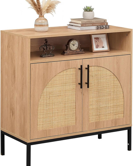 Giantex 32" Sideboard Buffet Cabinet with 2 Natural Rattan Decorated Doors (1/2)