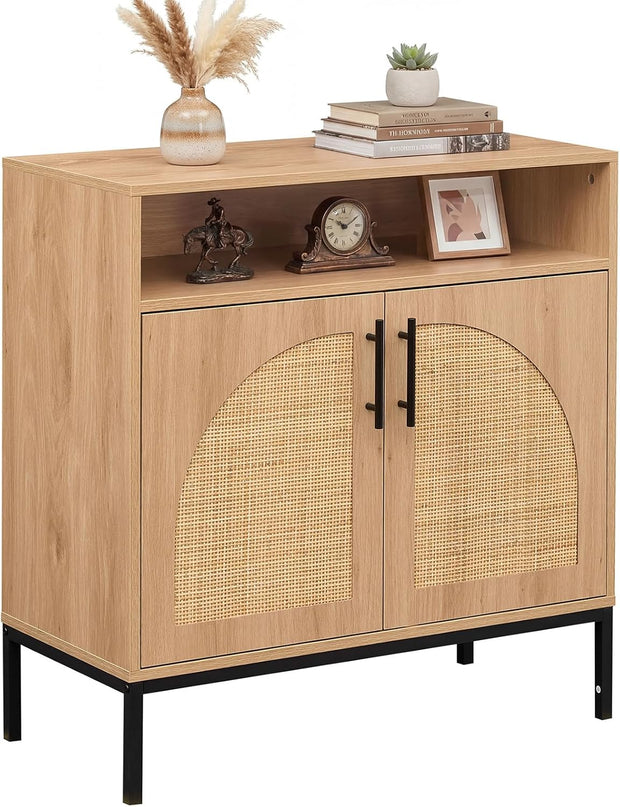 Giantex 32" Sideboard Buffet Cabinet with 2 Natural Rattan Decorated Doors (1/2)