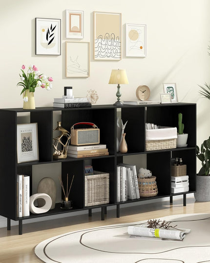Giantex 3-Tier Bookcase, Modern Cube Bookshelf with 4 Compartments & Metal Legs, Minimalist Freestanding Storage Organizer