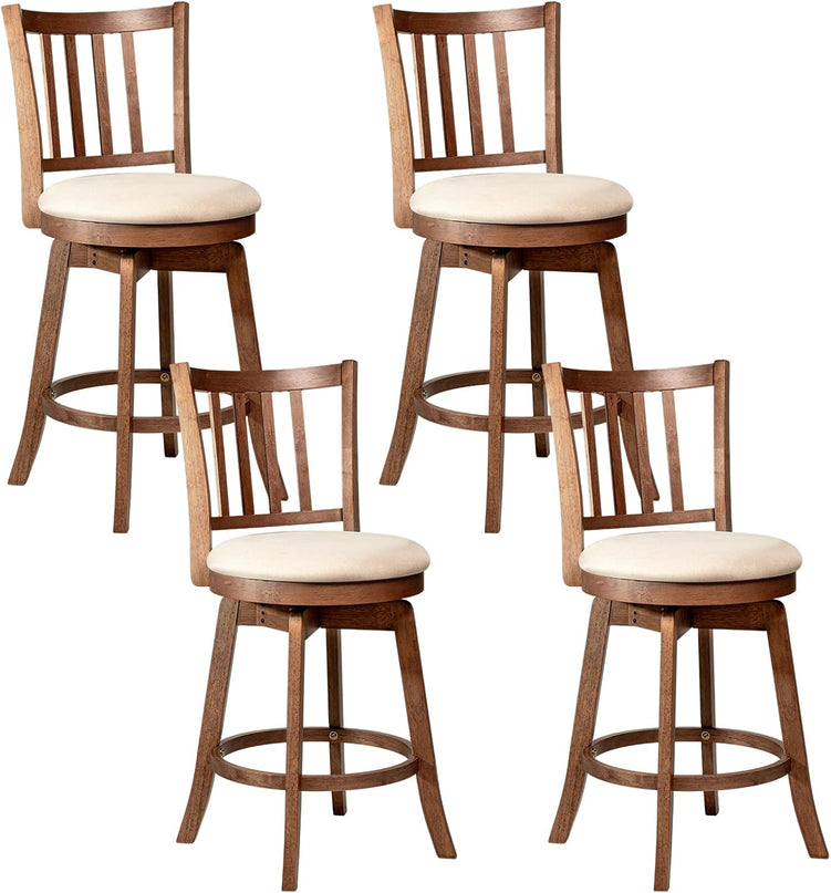 Giantex 25" Counter Height Stools with Rubber Wood Legs & Footrest & Upholstered Seat