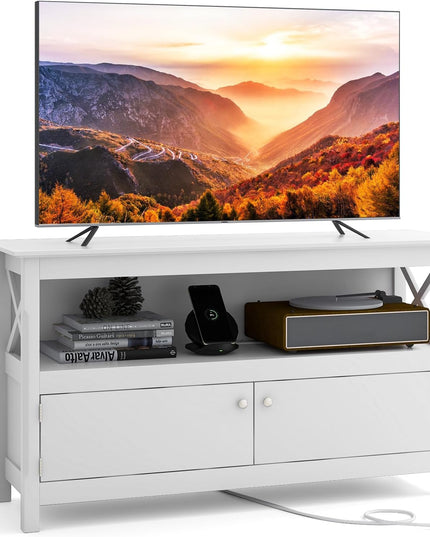 Giantex TV Stand with Power Outlet for TVs up to 50 Inch, Entertainment Center with 2-Door Cabinet