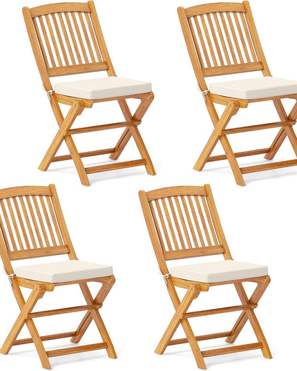 Giantex Patio Folding Chairs Set of 2, Portable Acacia Wood Dining Chairs w/Seat Cushion, 400 LBS Weight Capacity