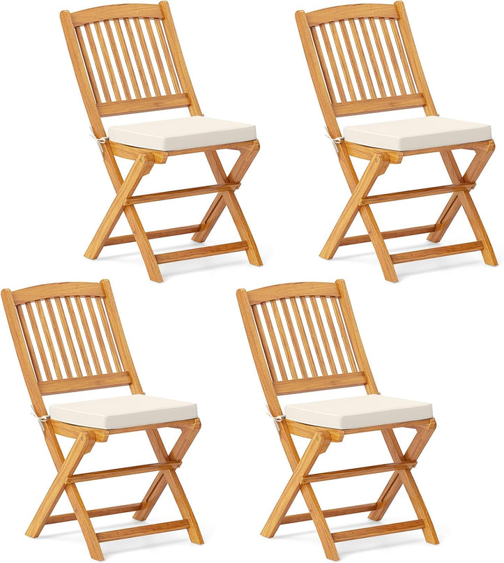Giantex Patio Folding Chairs Set of 2, Portable Acacia Wood Dining Chairs w/Seat Cushion, 400 LBS Weight Capacity