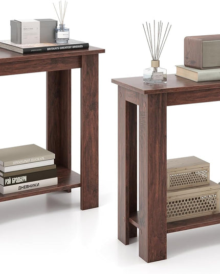Giantex 2-Tier End Table White, Modern Side Table with Storage Shelf