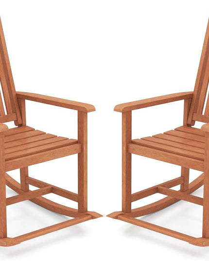 Giantex Solid Wood High Back Rocker with Slatted Sea Outdoor Rocking Chair