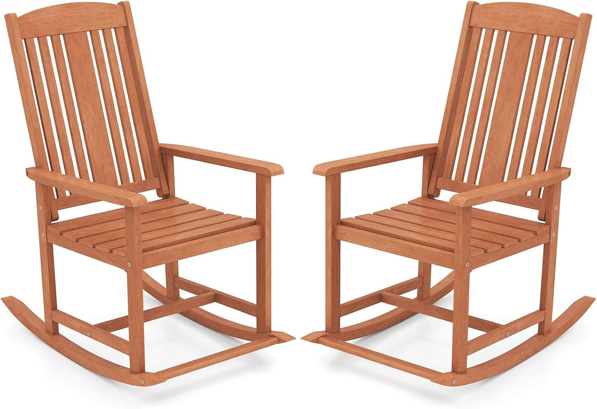 Giantex Solid Wood High Back Rocker with Slatted Sea Outdoor Rocking Chair