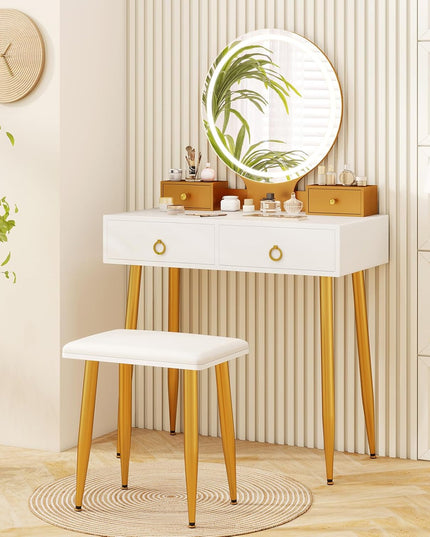 CHARMAID Vanity Desk with Mirror and Lights Modern Vanity Dressing Table with Stool