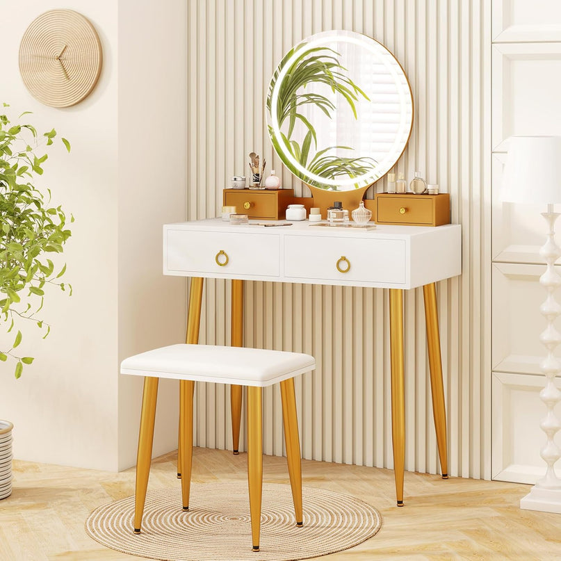 CHARMAID Vanity Desk with Mirror and Lights Modern Vanity Dressing Table with Stool