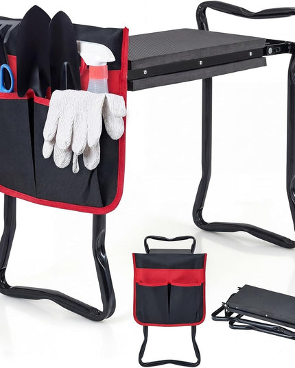 Tabouret de jardin pliant Giantex avec siège et genouillère, supporte jusqu'à 150 kg