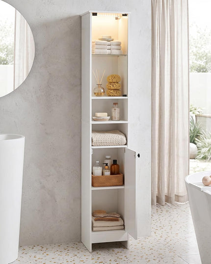 Giantex Tall Bathroom Cabinet with Lights & Remote Control