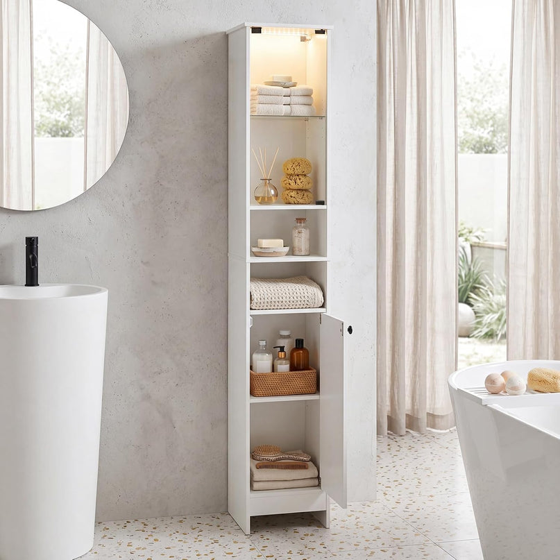 Giantex Tall Bathroom Cabinet with Lights & Remote Control