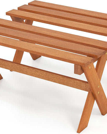 Giantex 36" Wood Outdoor Backless Patio Bench with Slatted Seat & Solid Wood Frame
