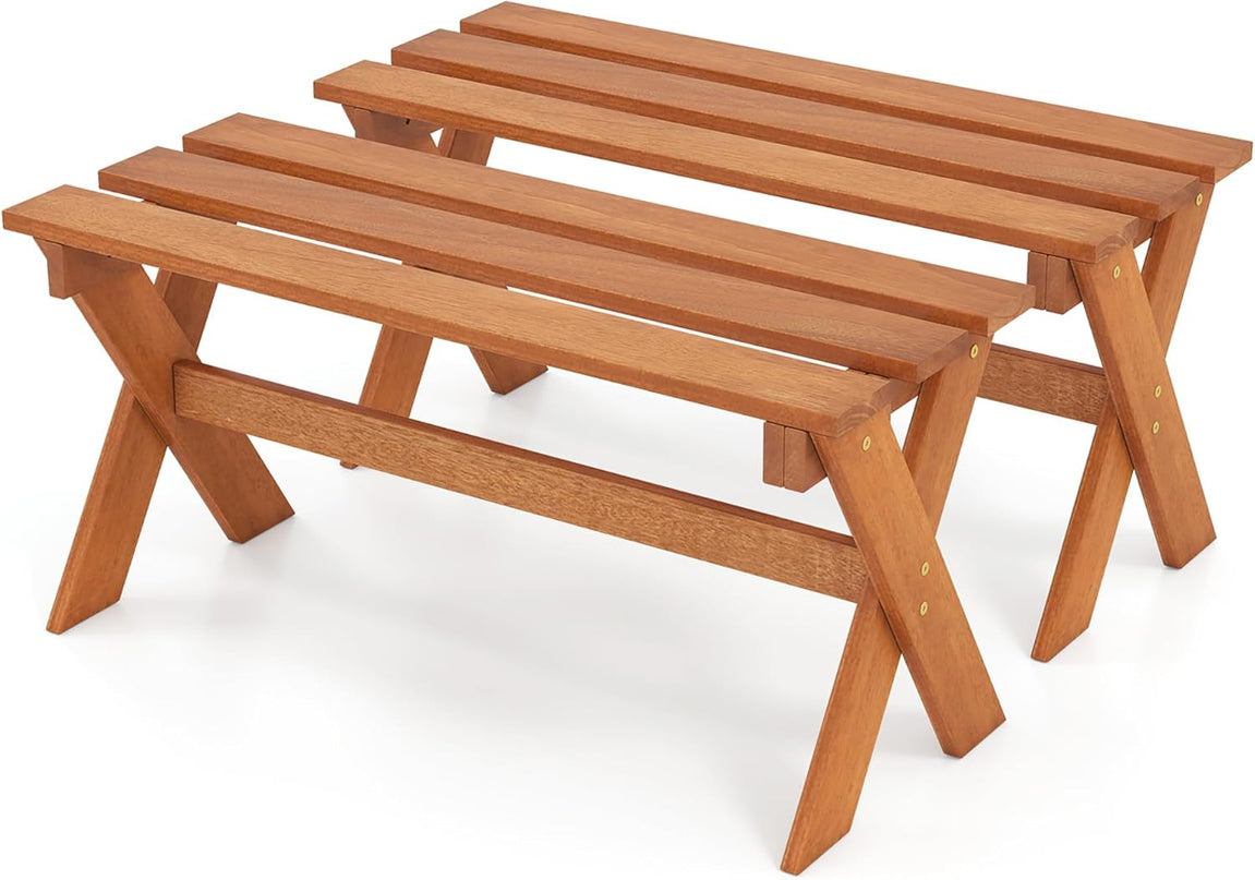 Giantex 36" Wood Outdoor Backless Patio Bench with Slatted Seat & Solid Wood Frame