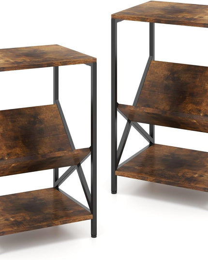 Meuble support platine vinyle Giantex, table d'appoint à 3 niveaux avec porte-revues en V, support de platine avec rangement pour jusqu'à 80 vinyles