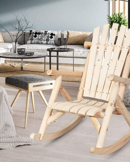 Log Rocking Chair Wood Porch & Patio Rocker for Deck Balcony