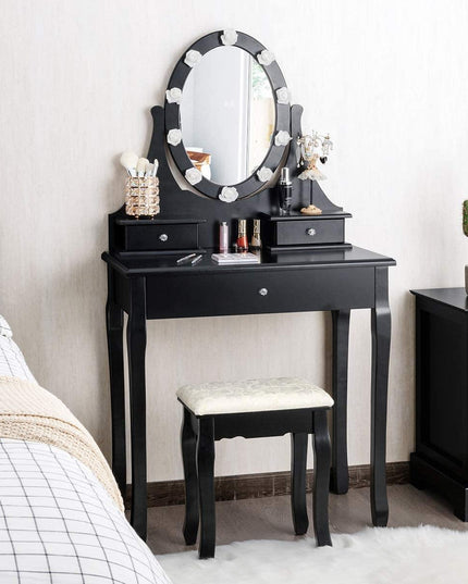 Vanity Set with Lighted Mirror, Makeup Table with 10 Rose Light - Giantexus