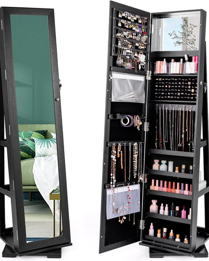 CHARMAID | 360-degree Rotating Jewelry Armoire with Higher Full Length Mirror