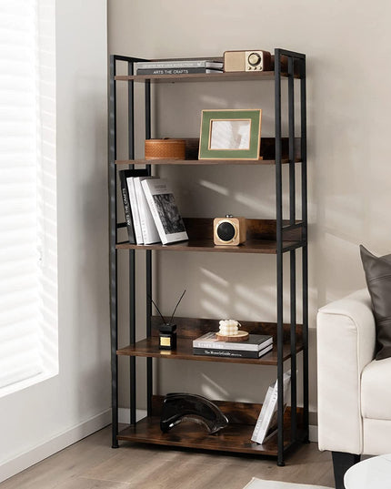 Giantex 5-Tier Industrial Bookshelf Rustic Brown - Metal Frame 61" Tall