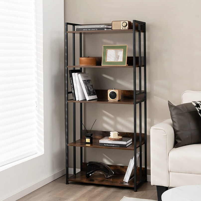 Giantex 5-Tier Industrial Bookshelf Rustic Brown - Metal Frame 61" Tall