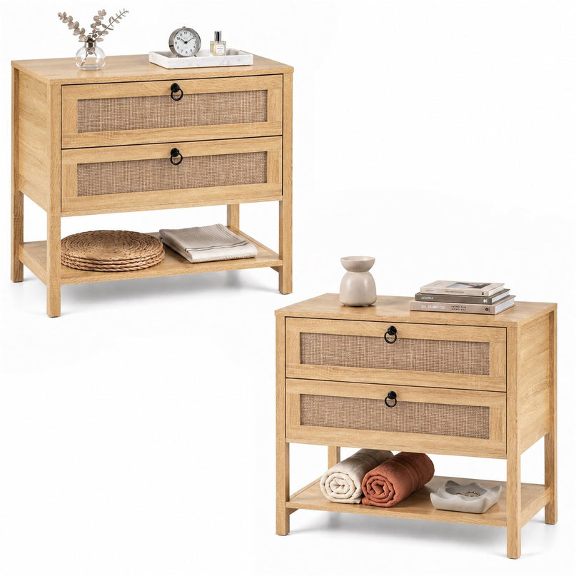 GIANTEX 27" Wide Rattan Nightstand with 2 Drawers (1/2)