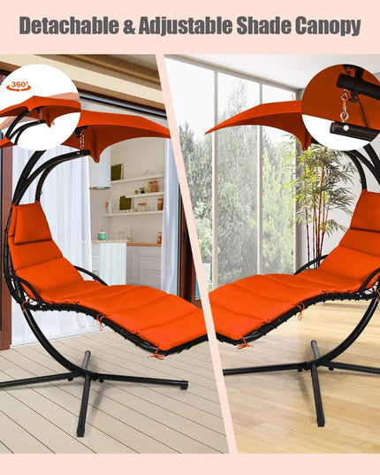 Hanging Chaise Lounger Chair, Arc Stand Porch Swing Chair - Giantex